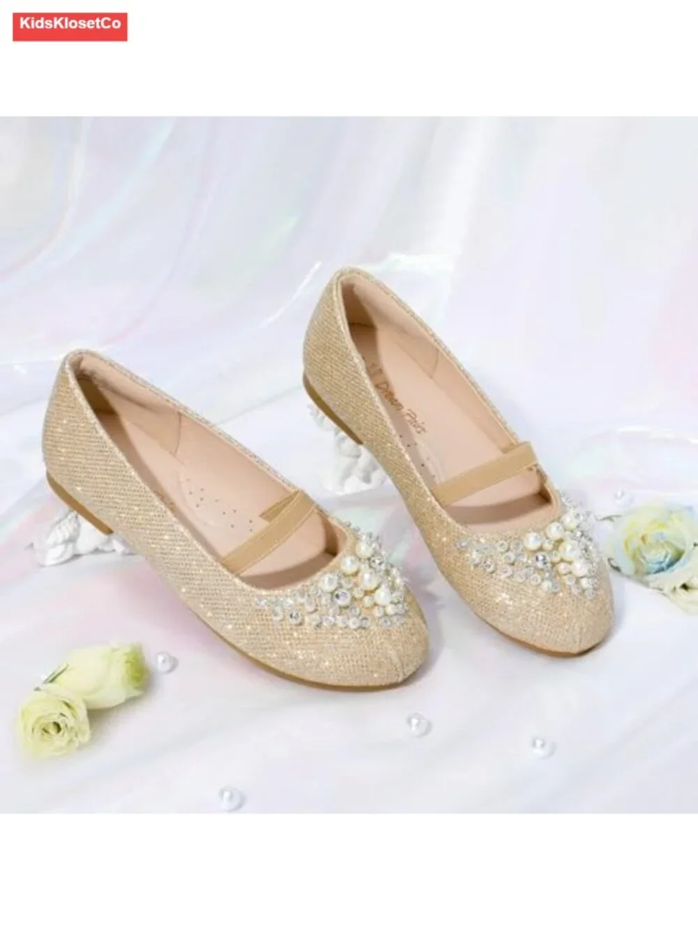Girls Ballet Flats Mary Jane Dress Shoes Sparkly Pearls Rhinestones